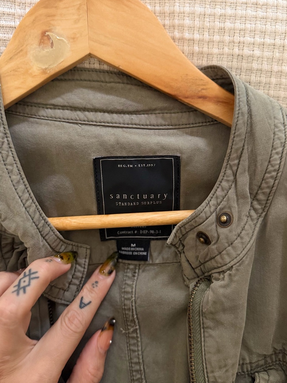 Sanctuary Olive Green Utility Jacket with Stand Collar